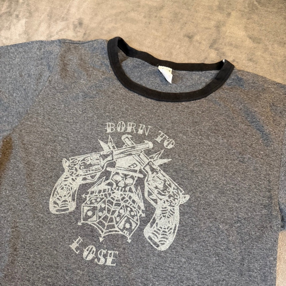 Astro Born To Lose Ringer T Shirt Womens Medium Gray Graphic Tee
